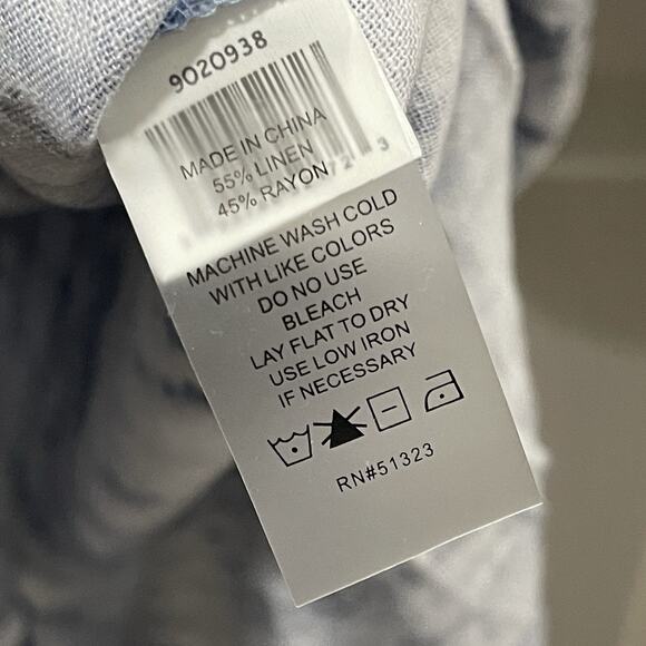 Vince Camuto Tie Dye Midi Dress L Blue Linen Blend Beachy Coastal Vacation - Picture 7 of 8